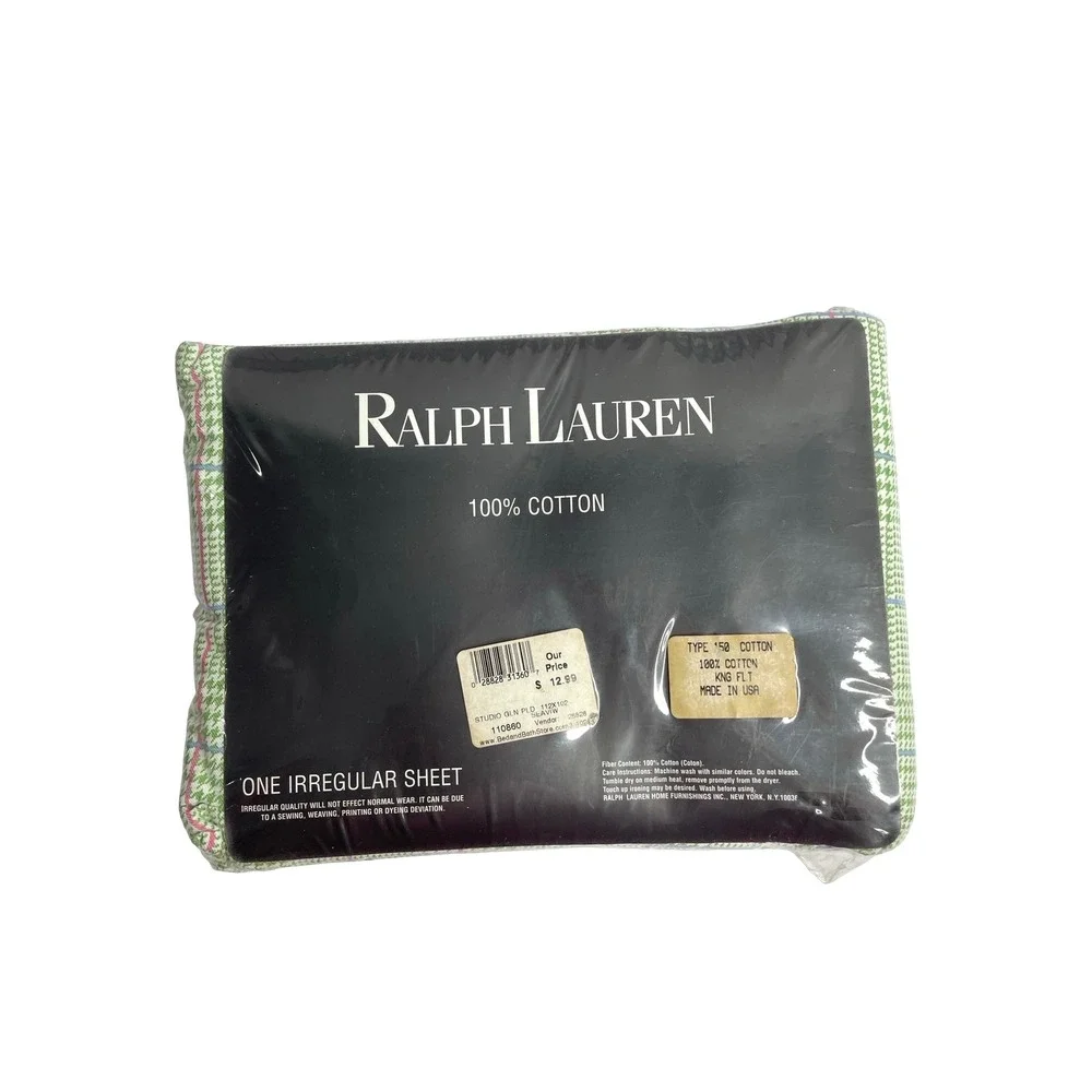 NEW Ralph Lauren 100% cotton one irregular sheet houndstooth plaid green country